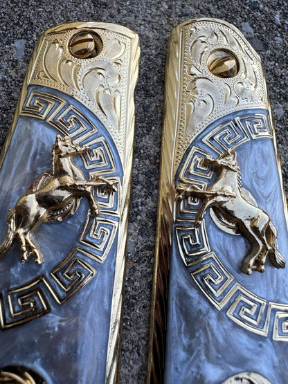 1911 45 38 Super Full Size Horse Gold Gun Pistol Grip Cachas & 24K Screws