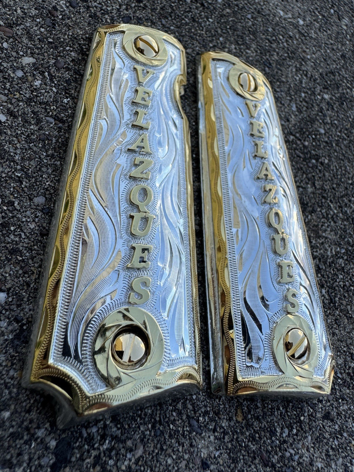 1911 45 38 Super Full Size Velazues Gold Gun Pistol Grip Cachas & 24K Screws