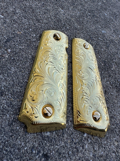 1911 45 38 Super Full Size Gold Gun Pistol Grip Cachas Chapeado & 24K Screws