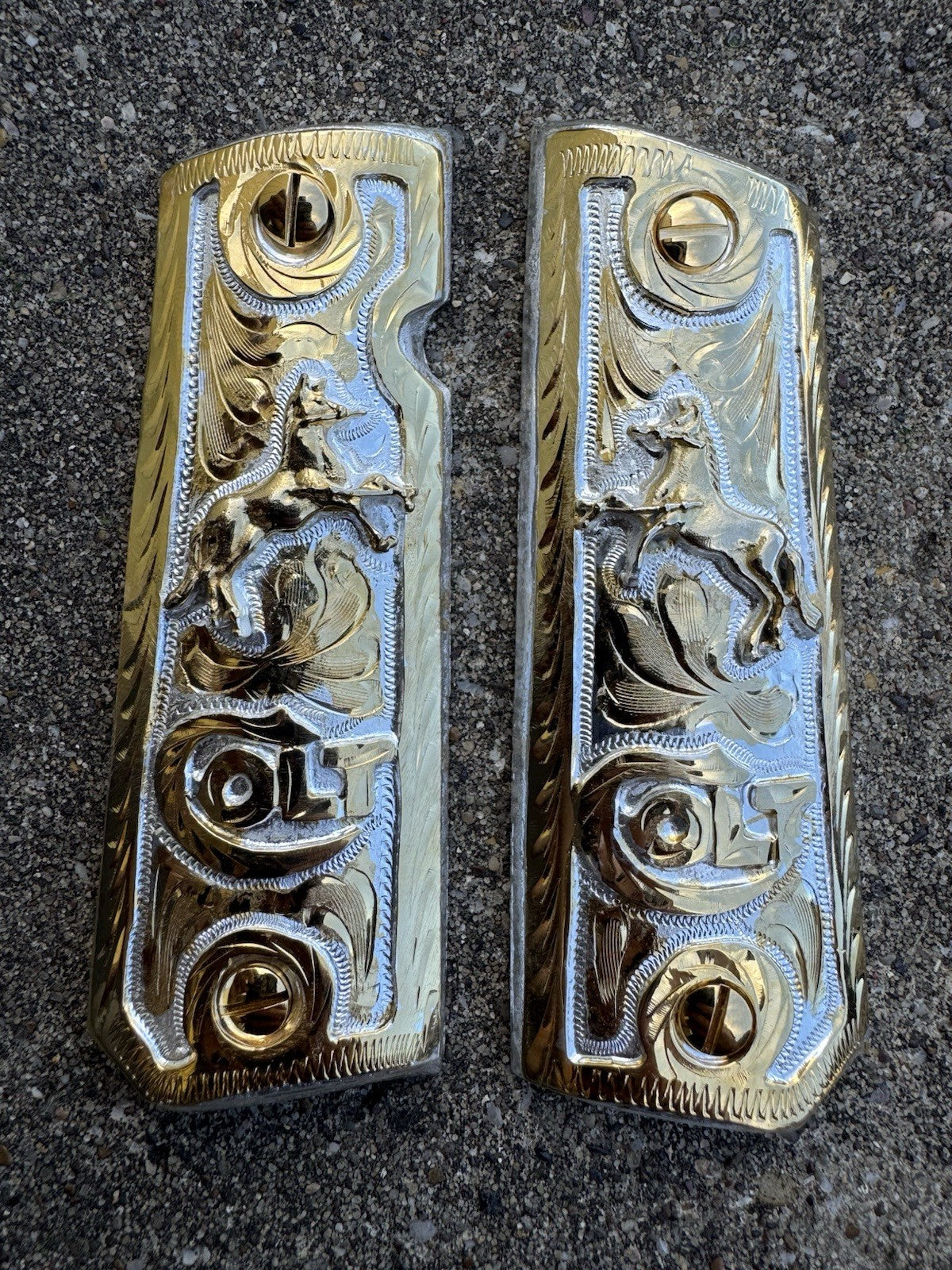 1911 45 38 Super Full Size Colt Horse Gold Gun Pistol Grip Cachas & 24K Screws
