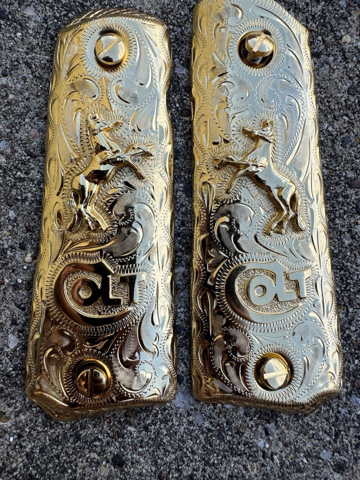 1911 45 38 Super Full Size Colt Horse Gold Gun Pistol Grip Cachas & 24K Screws
