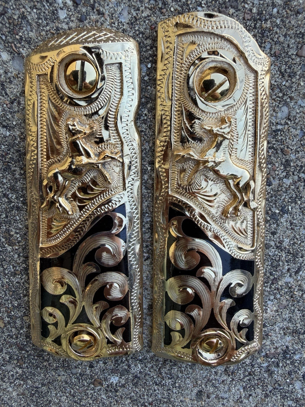 1911 45 38 Super Full Size Horse Gold Gun Pistol Grip Cachas & 24K Screws
