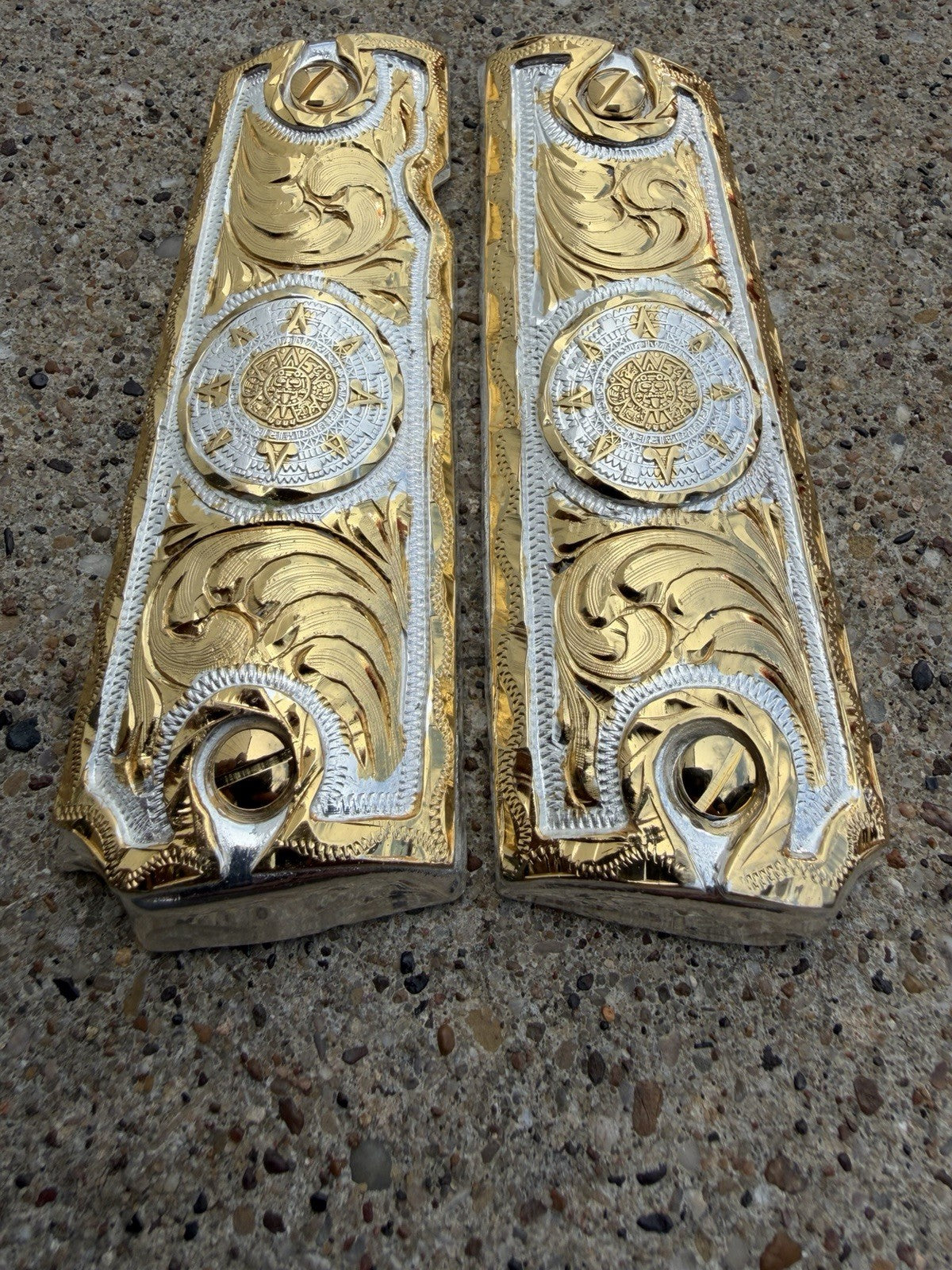 1911 45 38 Super Full Size Aztec Gold Gun Pistol Grip Cachas & 24K Screws