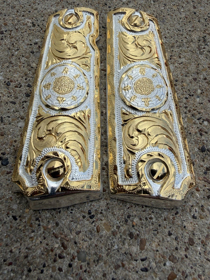 1911 45 38 Super Full Size Aztec Gold Gun Pistol Grip Cachas & 24K Screws
