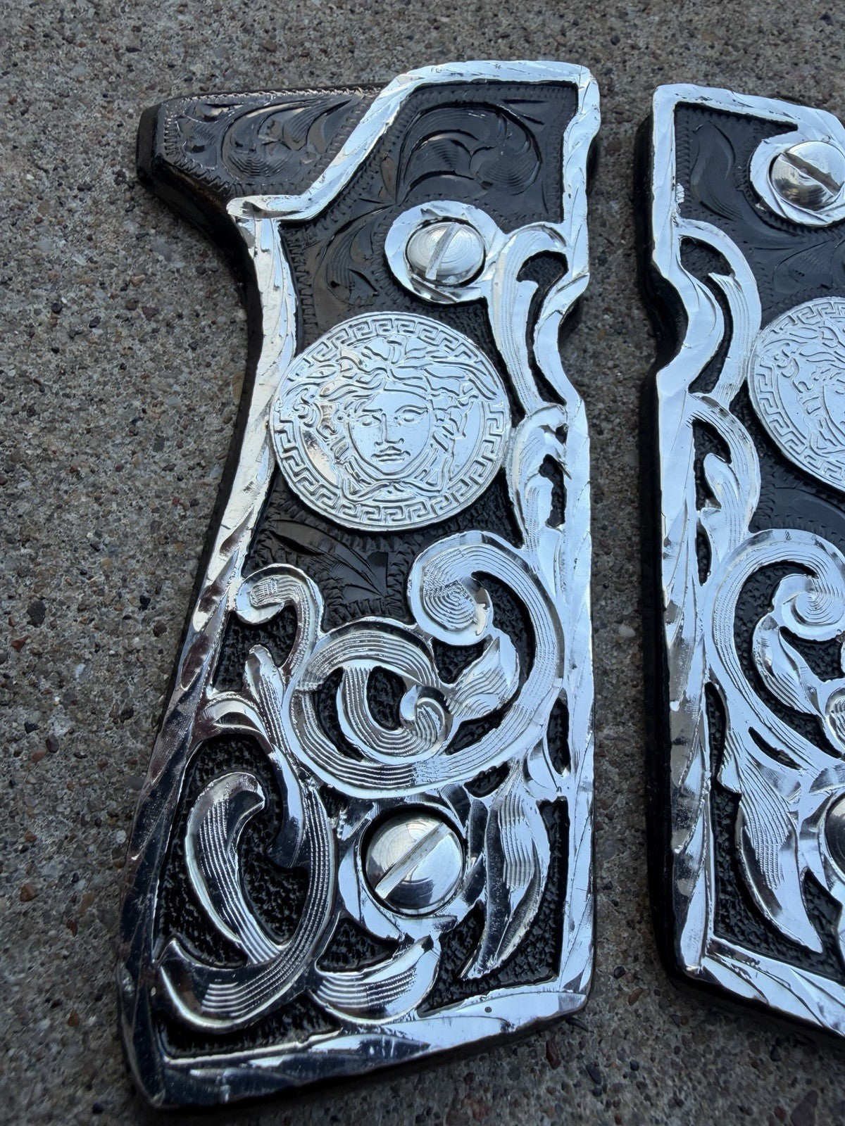 Beretta 92FS Cachas Versace Silver Plated Pistol Custom Grips & Silver Screws