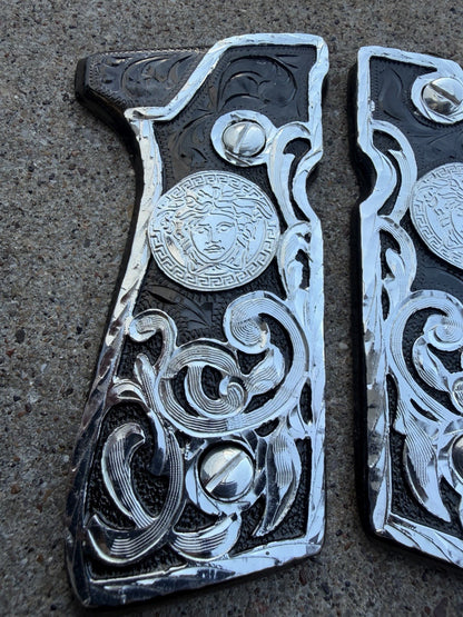 Beretta 92FS Cachas Versace Silver Plated Pistol Custom Grips & Silver Screws