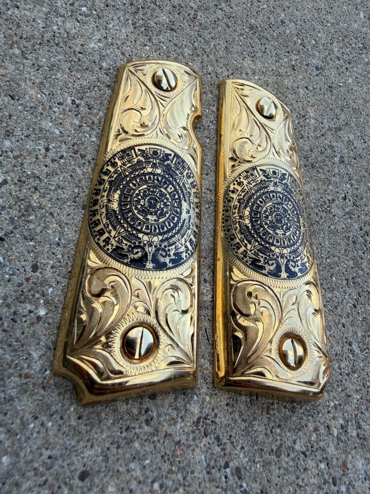 1911 45 38 Super Full Size Aztec Gold Gun Pistol Grip Cachas & 24K Screws