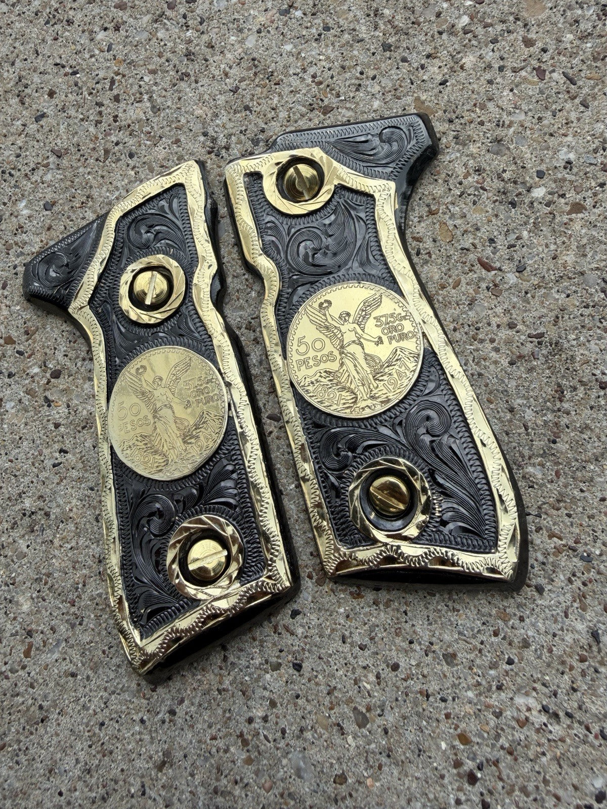Beretta 92FS Cachas San Judas Gold Plated Pistol Custom Grips & Gold Screws