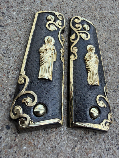 1911 45 38 Super Full Size San Judas Gold Gun Pistol Grip Cachas & 24K Screws
