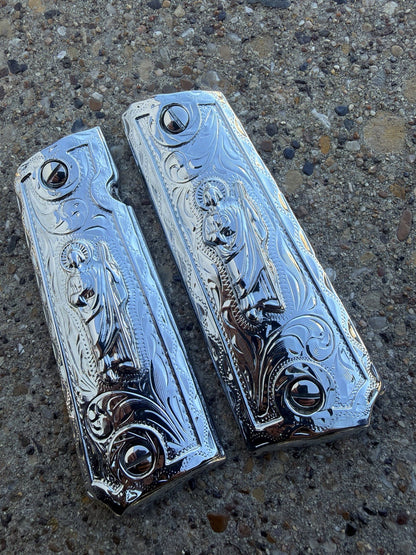 1911 45 38 Super Full Size San Judas Gun Pistol Grip Cachas & Polished Screws