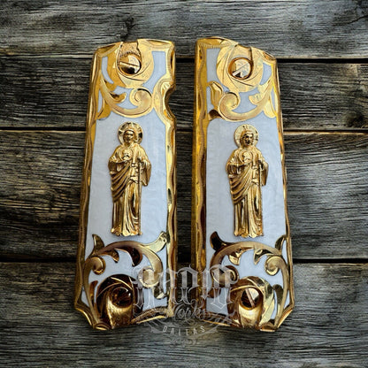 1911 45 38 Super Full Size San Judas Gold Gun Pistol Grip Cachas & 24K Screws