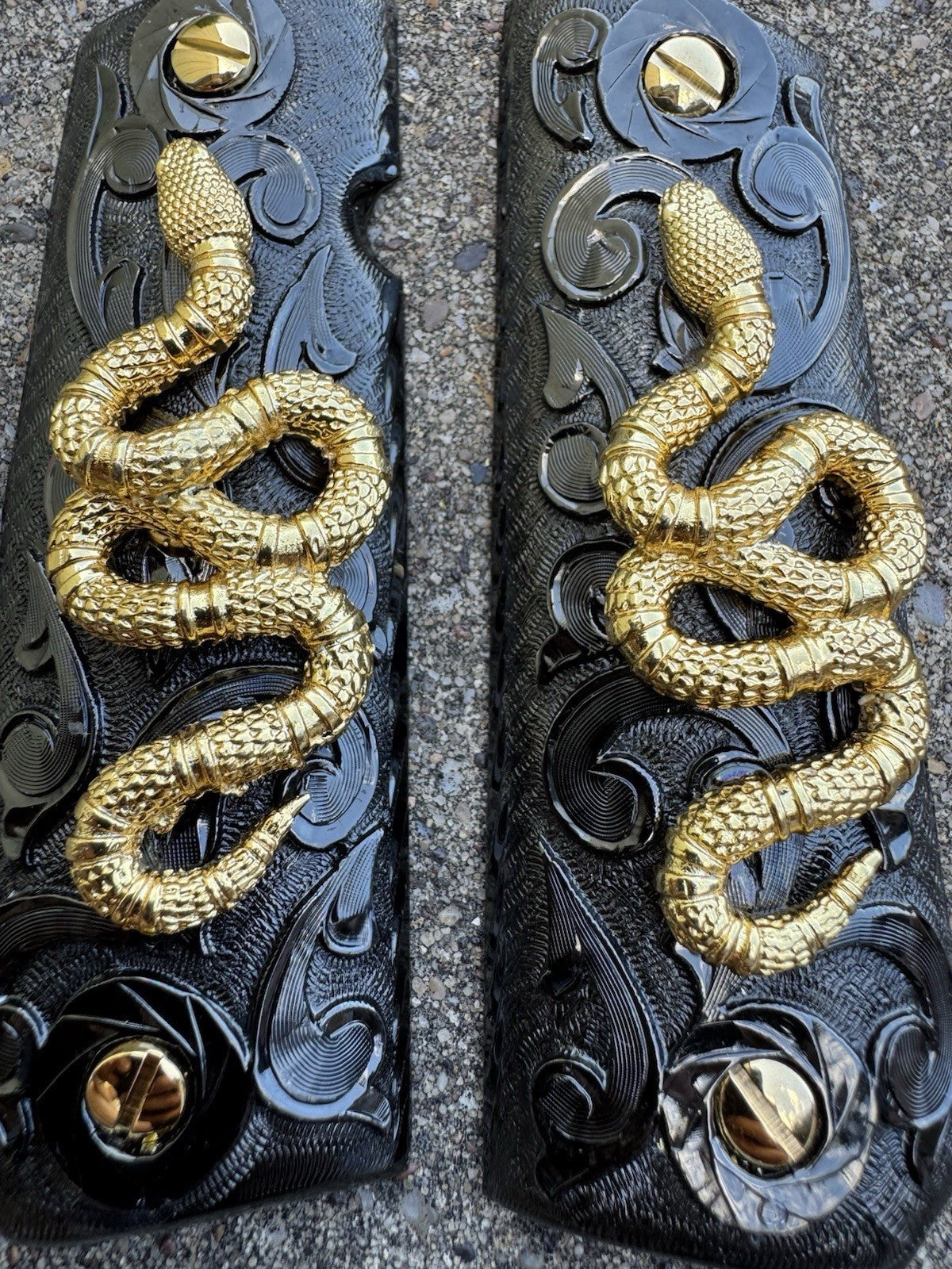 1911 45 38 Super Full Size Snake Gold Gun Pistol Grip Cachas & 24K Screws