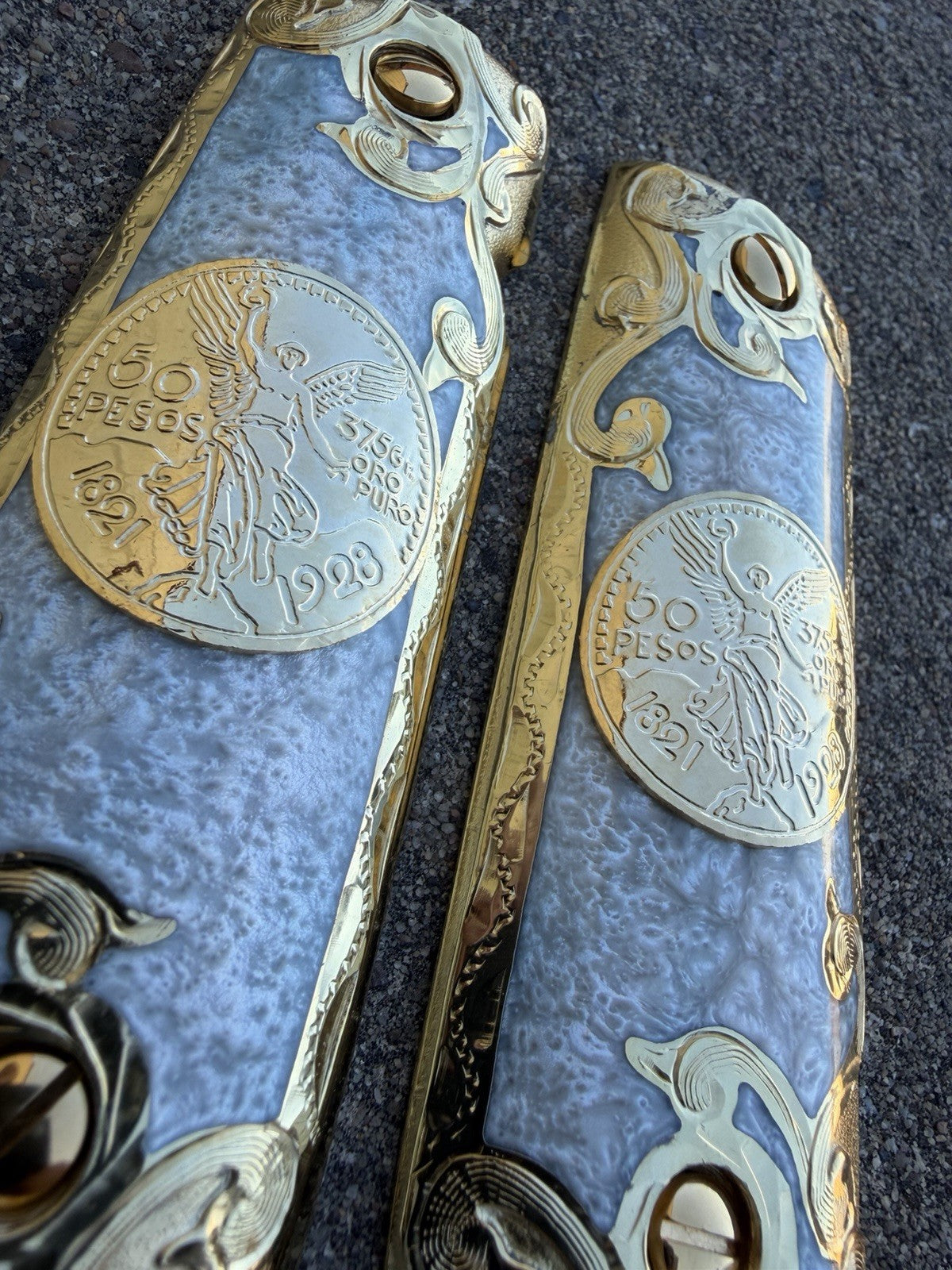 1911 45 38 Super Full Size Centenario Gold Gun Pistol Grip Cachas & 24K Screws