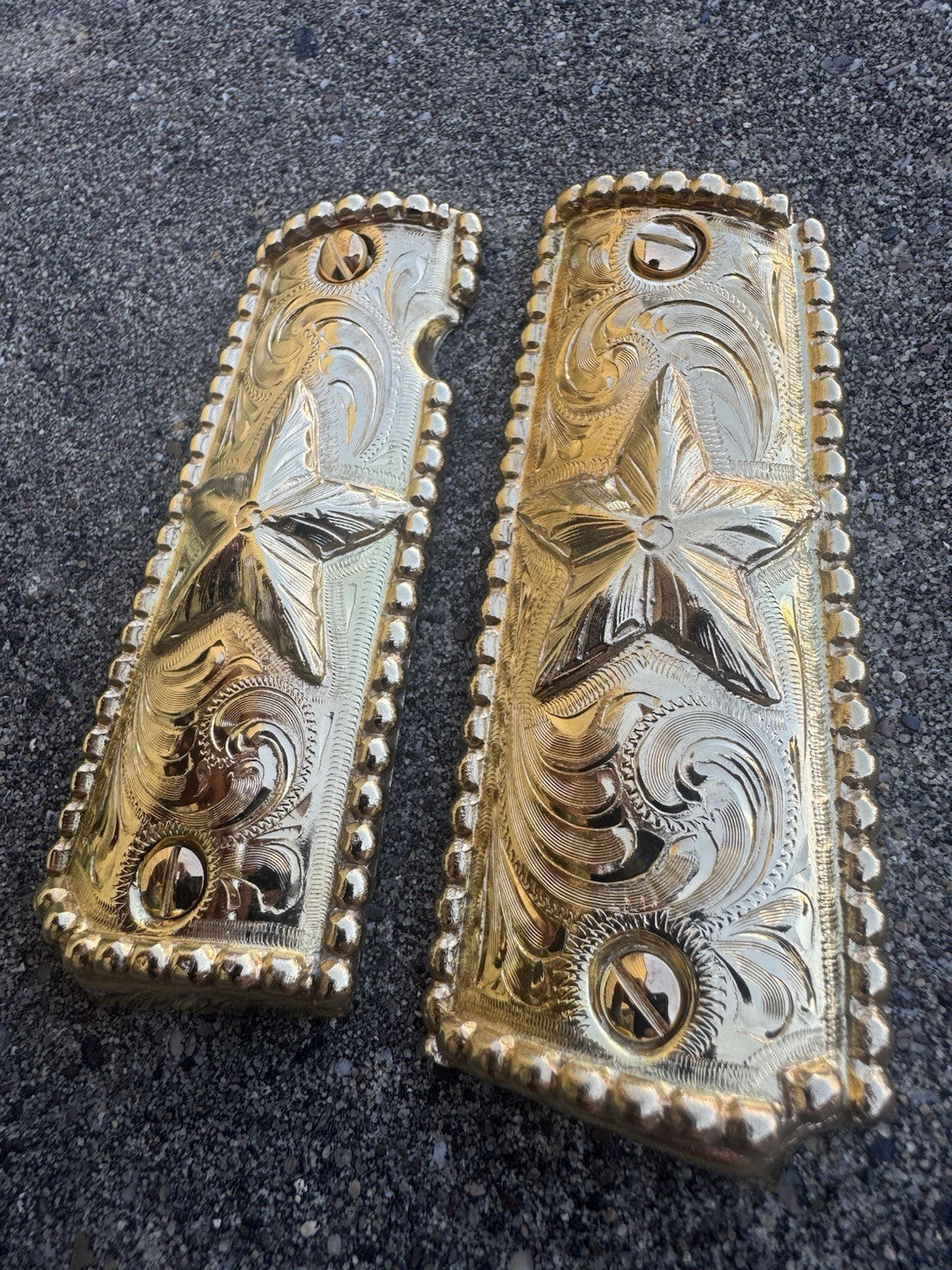 1911 45 38 Super Full Size Gold Gun Pistol Grip Cachas Chapeado & 24K Screws