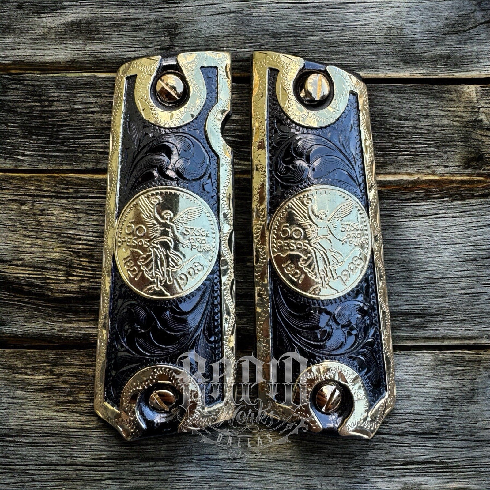 1911 45 38 Super Full Size Centenario Gold Gun Pistol Grip Cachas & 24K Screws