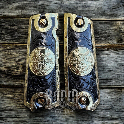 1911 45 38 Super Full Size Centenario Gold Gun Pistol Grip Cachas & 24K Screws