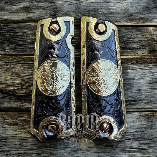 1911 45 38 Super Full Size Centenario Gold Gun Pistol Grip Cachas & 24K Screws