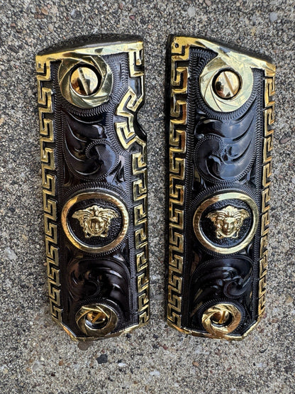 1911 45 38 Super Full Size Versace Gold Gun Pistol Grip Cachas & 24K Screws