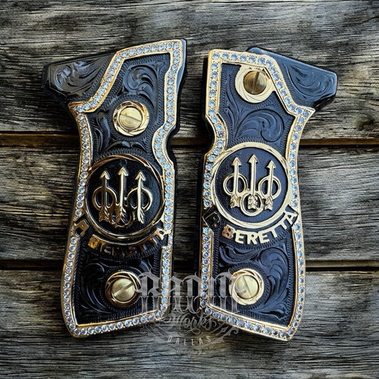 Beretta 92FS Zirconia Cachas Gold Plated Pistol Custom Grips & Screws