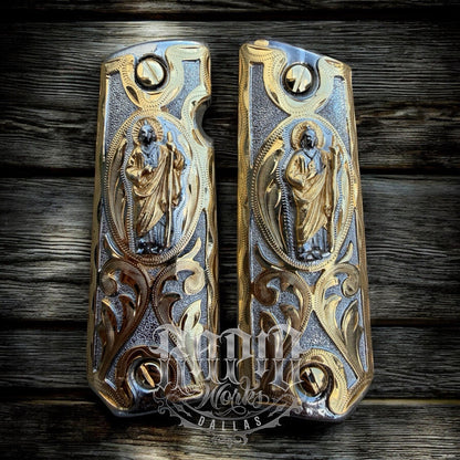 1911 45 38 Super Full Size San Judas Gold Gun Pistol Grip Cachas & 24K Screws