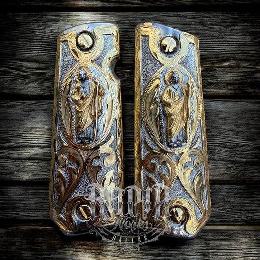 1911 45 38 Super Full Size San Judas Gold Gun Pistol Grip Cachas & 24K Screws