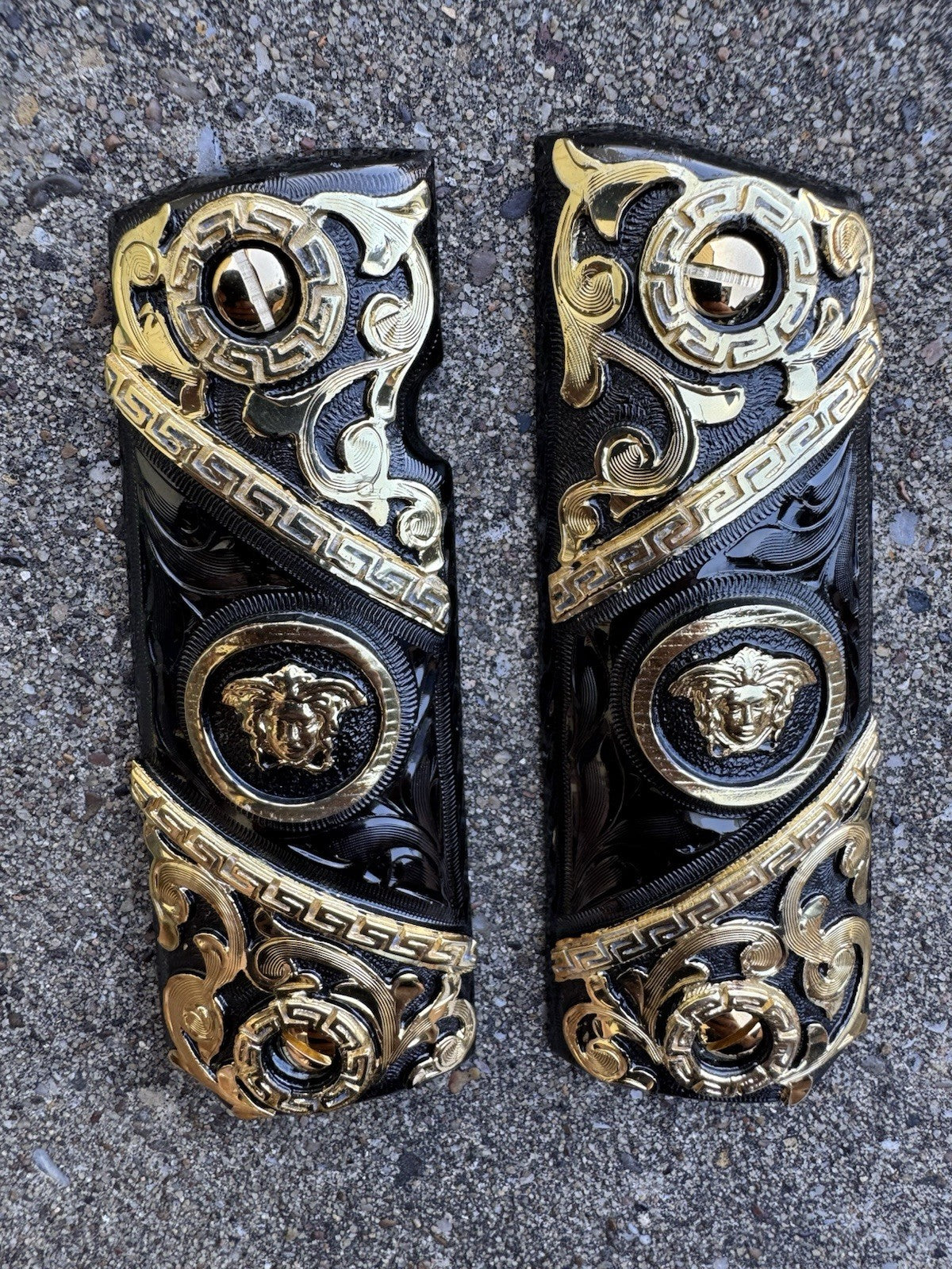 1911 45 38 Super Full Size Versace Gold Gun Pistol Grip Cachas & 24K Screws