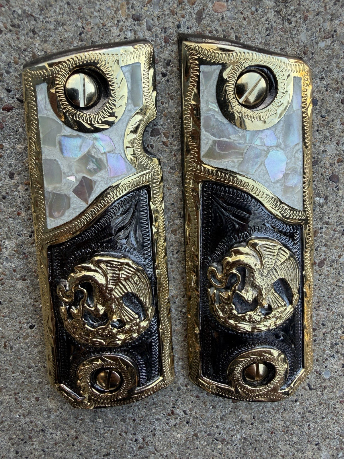 1911 45 38 Super Full Size Aguila Gold Gun Pistol Grip Cachas & 24K Screws