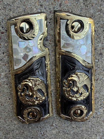 1911 45 38 Super Full Size Aguila Gold Gun Pistol Grip Cachas & 24K Screws