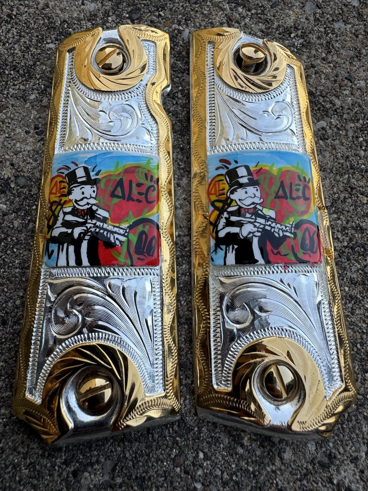 1911 45 38 Super Full Size Richie Rich Gold Gun Pistol Grip Cachas & 24K Screws