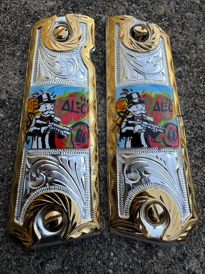 1911 45 38 Super Full Size Richie Rich Gold Gun Pistol Grip Cachas & 24K Screws