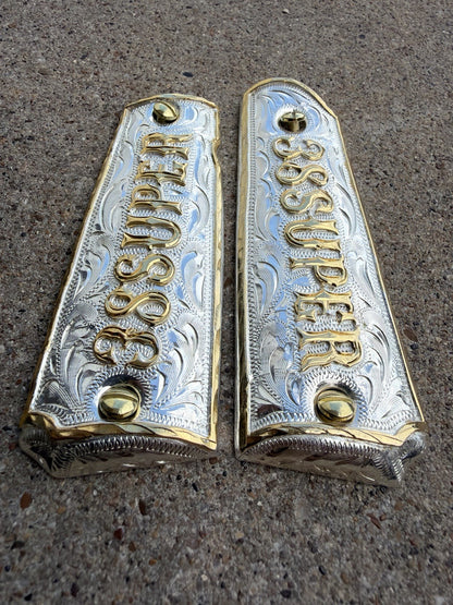 1911 45 38 Super Full Size Gold Gun Pistol Grip Cachas Chapeado & 24K Screws