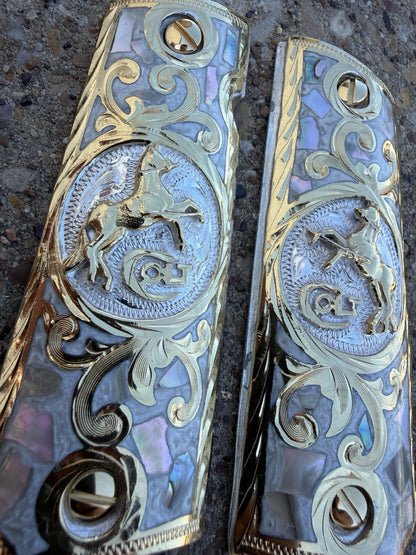 1911 45 38 Super Full Size Horse Gold Gun Pistol Grip Cachas & 24K Screws