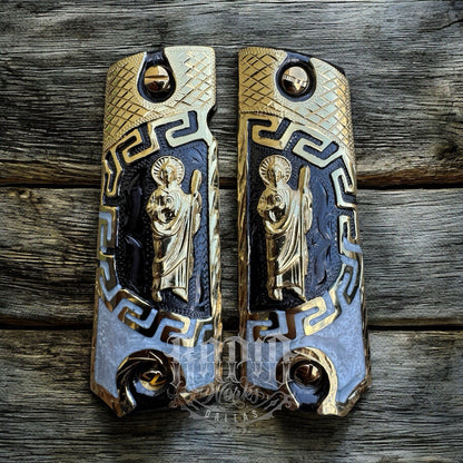 1911 45 38 Super Full Size San Judas Gold Gun Pistol Grip Cachas & 24K Screws