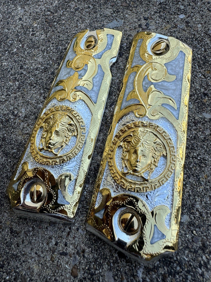 1911 45 38 Super Versace Full Size Gold Gun Pistol Grip Cachas & 24K Screws