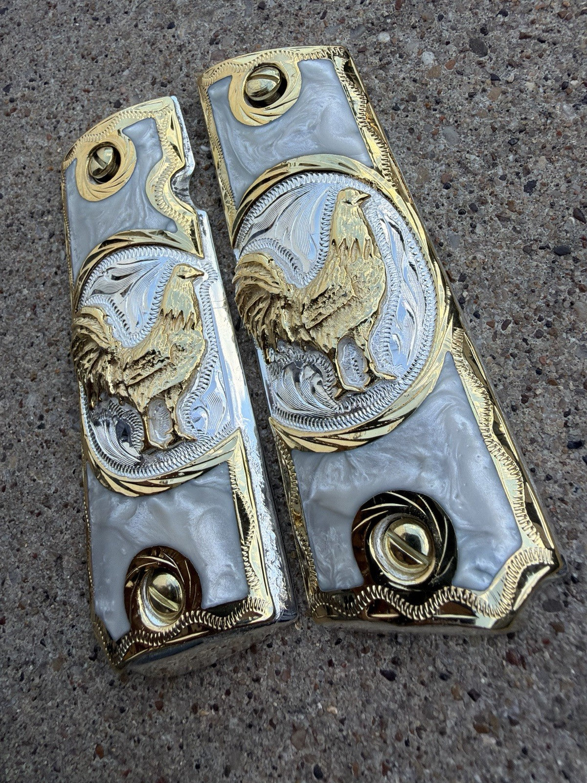 1911 45 38 Super Full Size Gallo Gold Gun Pistol Grip Cachas & 24K Screws