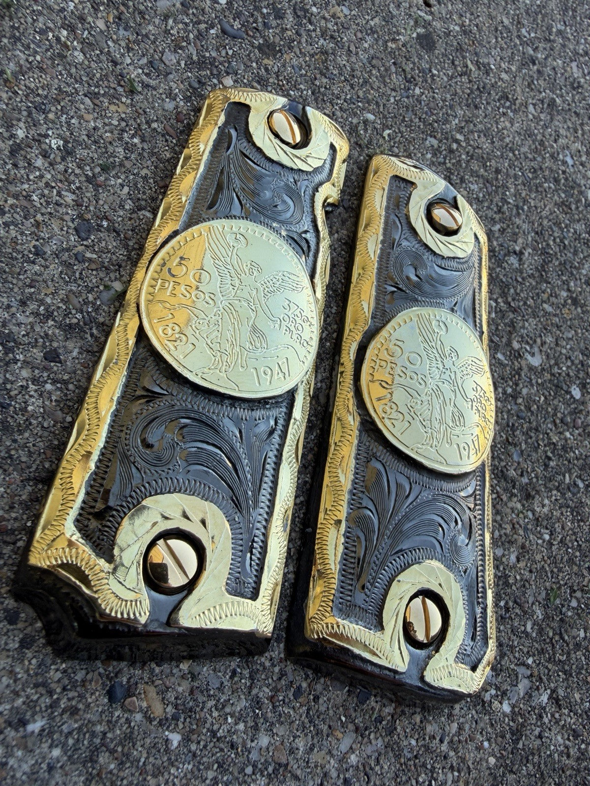1911 45 38 Super Full Size Centenario Gold Gun Pistol Grip Cachas & 24K Screws