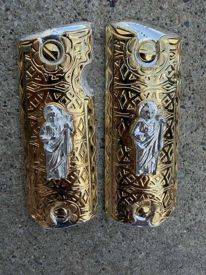 1911 45 38 Super Full Size San Judas Gold Gun Pistol Grip Cachas & 24K Screws