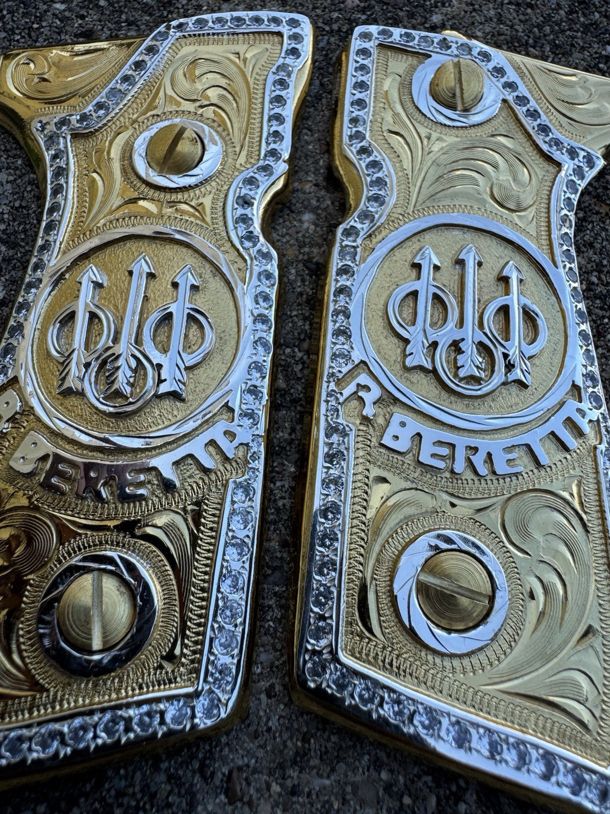 Beretta 92FS Zirconia Cachas Gold Plated Pistol Custom Grips & Screws
