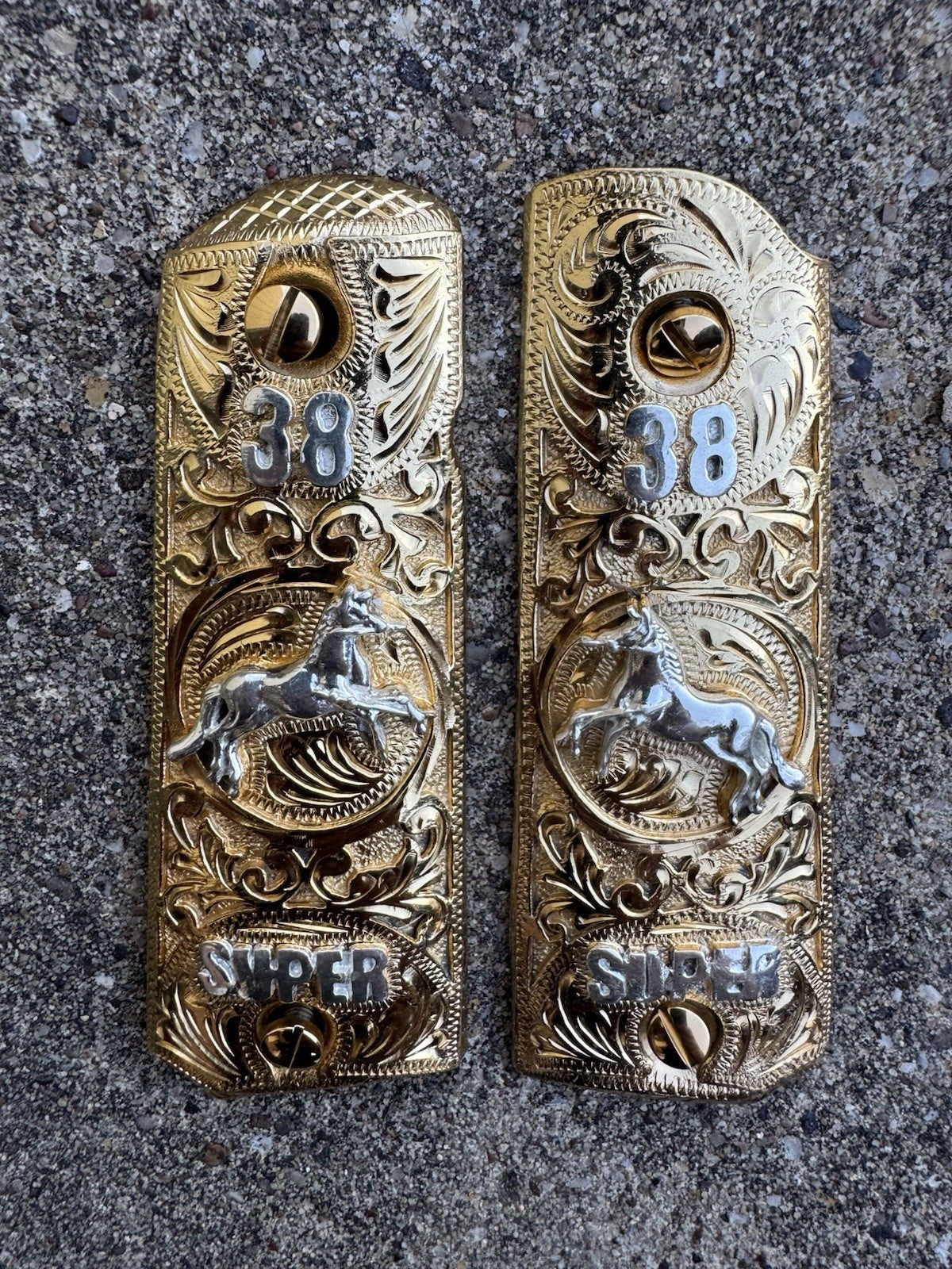 1911 45 38 Super Full Size Horse Gold Gun Pistol Grip Cachas & 24K Screws