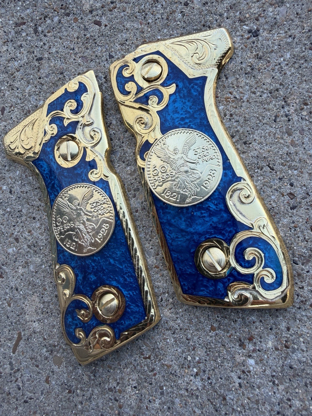 Beretta 92FS Cachas Centenario Gold Plated Pistol Custom Grips & Gold Screws