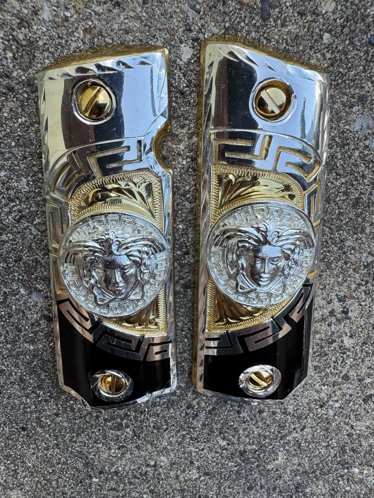 1911 45 38 Super Full Size Versace Gold Gun Pistol Grip Cachas & 24K Screws