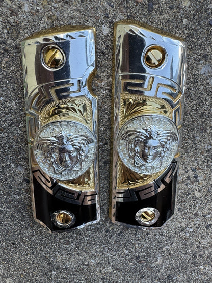 1911 45 38 Super Full Size Versace Gold Gun Pistol Grip Cachas & 24K Screws