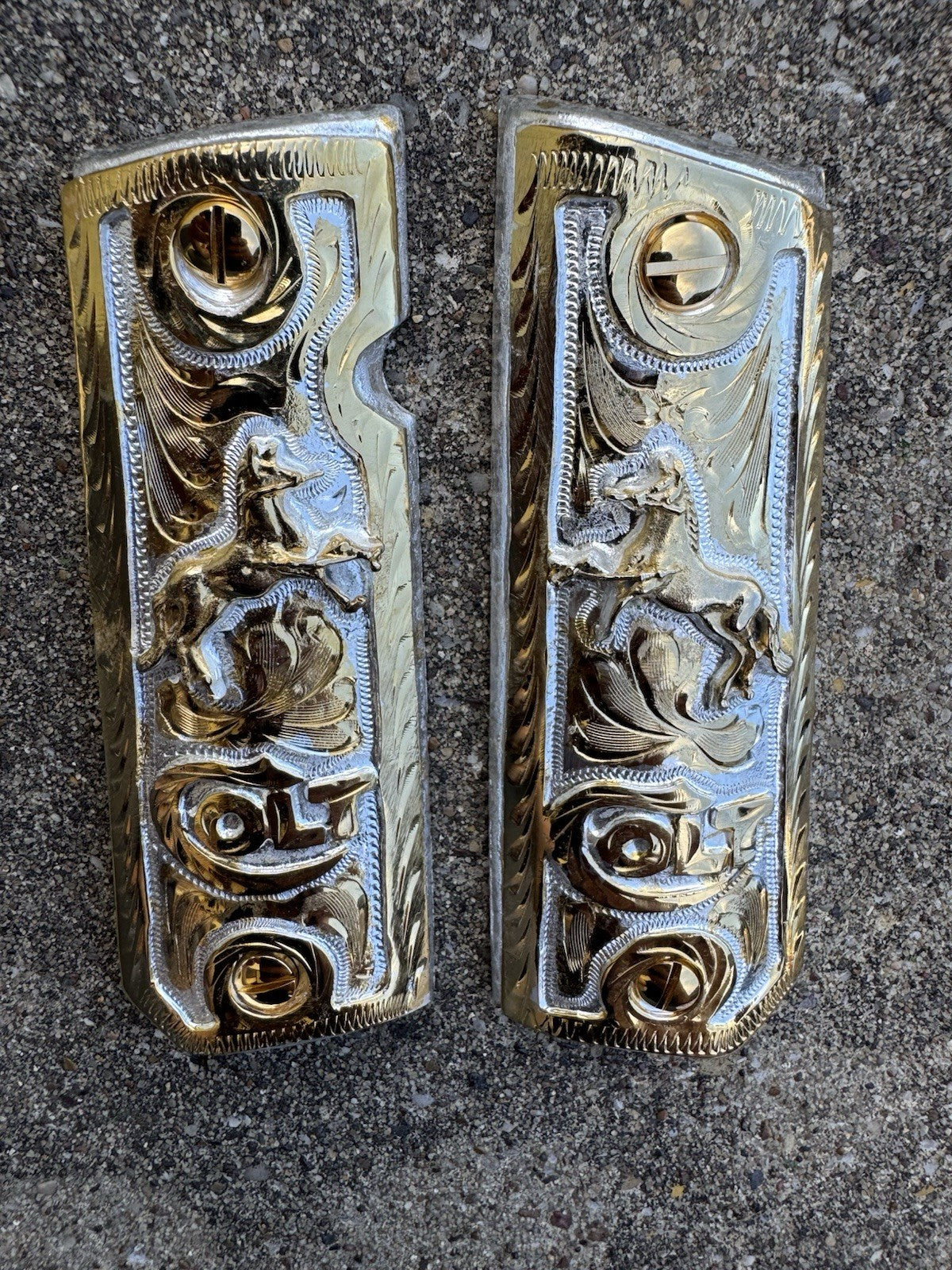 1911 45 38 Super Full Size Colt Horse Gold Gun Pistol Grip Cachas & 24K Screws