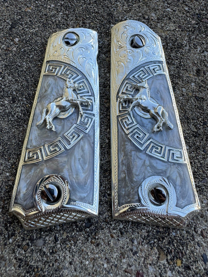 1911 45 38 Super Full Size Colt Horse Gun Pistol Grip Cachas & Polished Screws