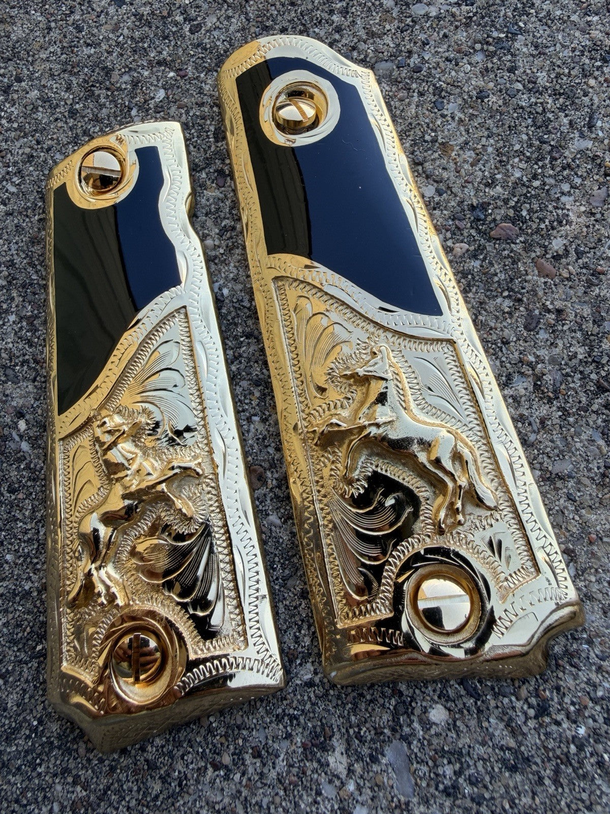 1911 45 38 Super Full Size Horse Gold Gun Pistol Grip Cachas & 24K Screws