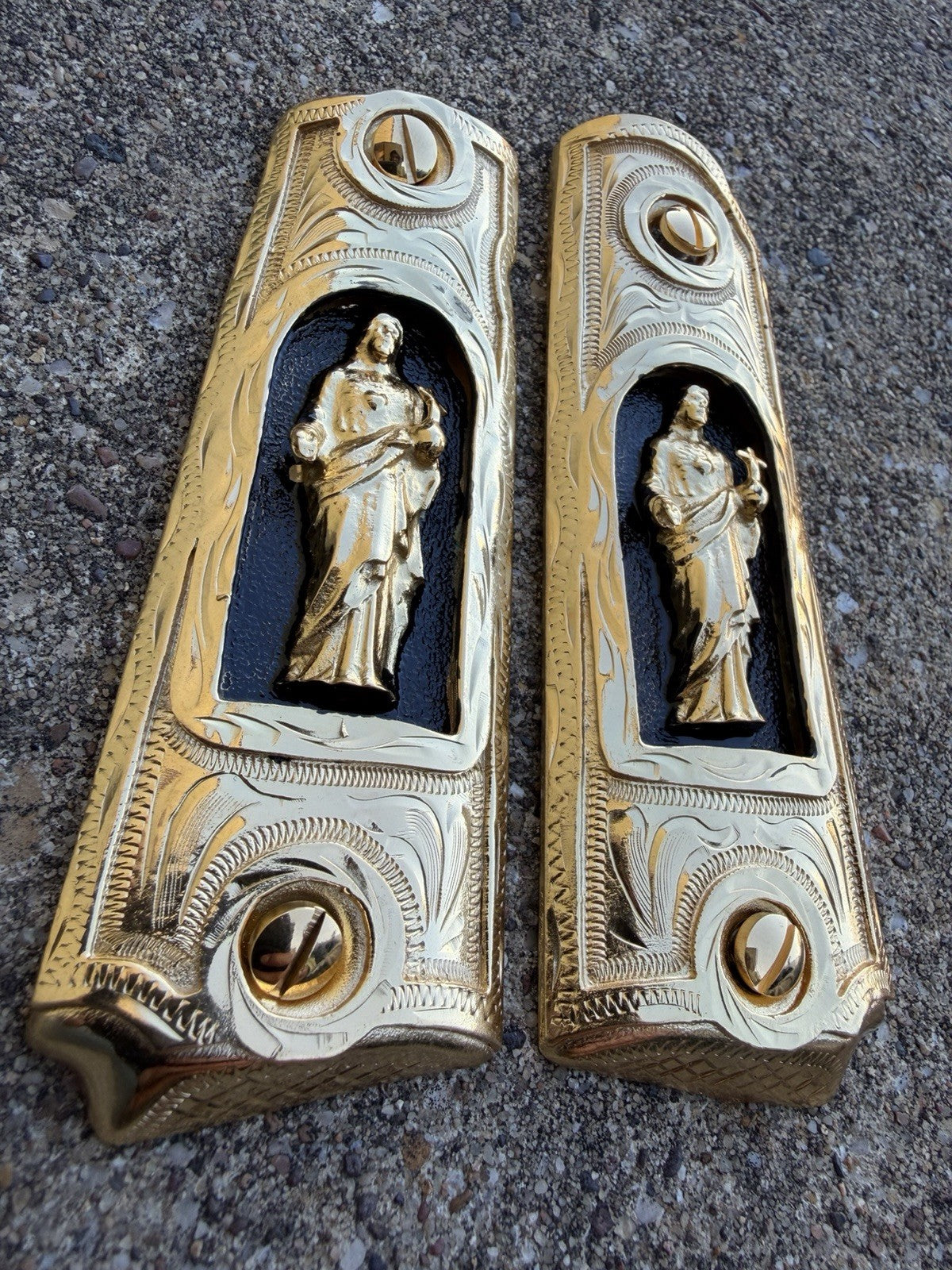1911 45 38 Super Full Size Jesus Gold Gun Pistol Grip Cachas & 24K Screws