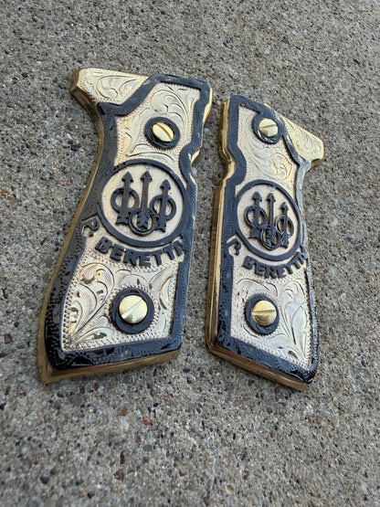 Beretta 92FS Cachas Gold Plated Pistol Custom Grips & Gold Screws