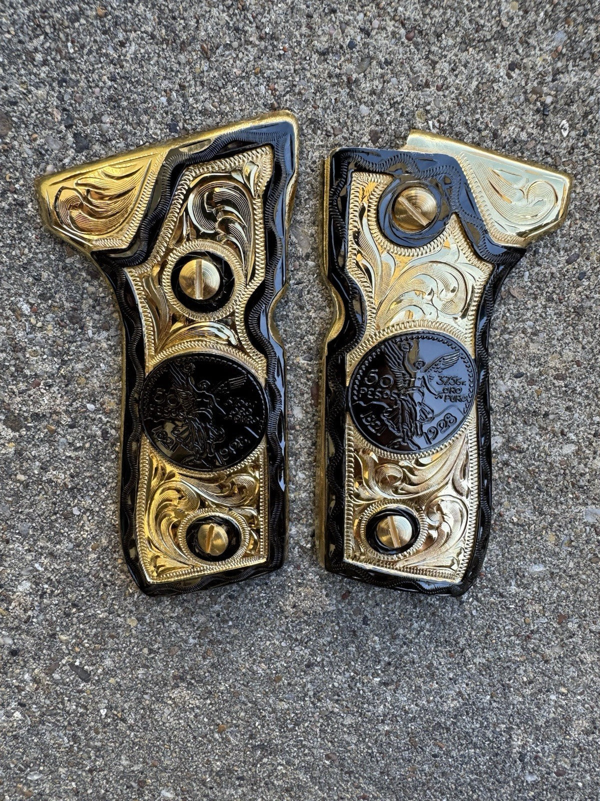 Beretta 92FS Cachas Centenario Gold Plated Pistol Custom Grips & Gold Screws