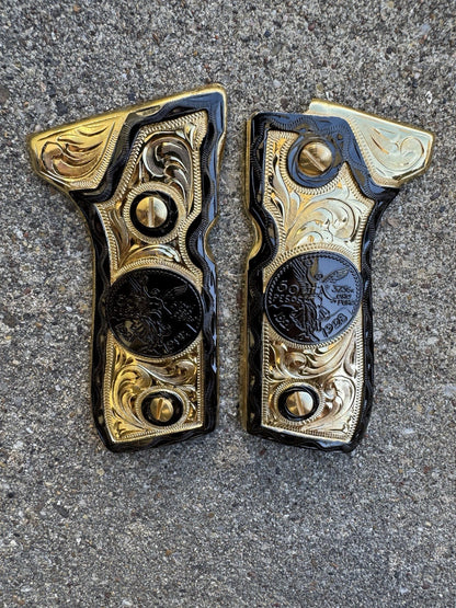 Beretta 92FS Cachas Centenario Gold Plated Pistol Custom Grips & Gold Screws
