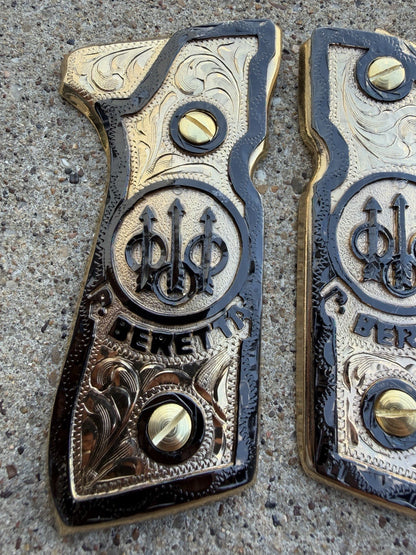 Beretta 92FS Cachas Gold Plated Pistol Custom Grips & Gold Screws